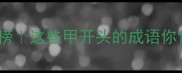 甲字成语冷门榜这些甲开头的成语你肯定没听过